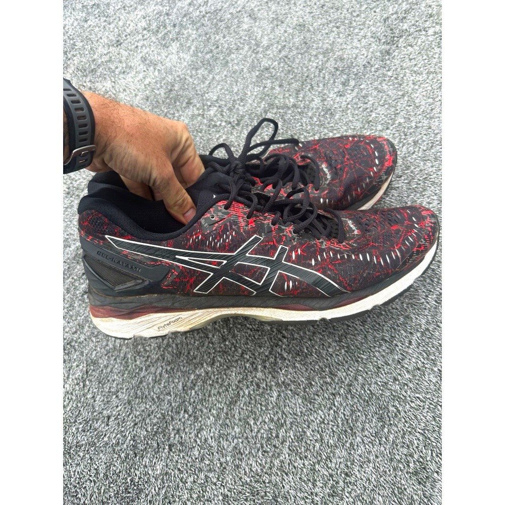 ASICS Gel Kayano 23 Mens Size 13 Black Red Running Shoes FluidFit FlyteFoam